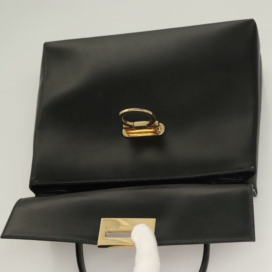 【日本直送】Salvatore Ferragamo Gancini 手提包 皮革 黑色 金色 正品 132079-9
