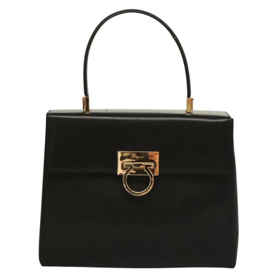 【日本直送】Salvatore Ferragamo Gancini 手提包 皮革 黑色 金色 正品 132079-12