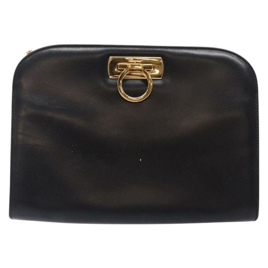 【日本直送】Salvatore Ferragamo Gancini 鏈條單肩包 皮革 黑色 金色 正品 yk18587-12