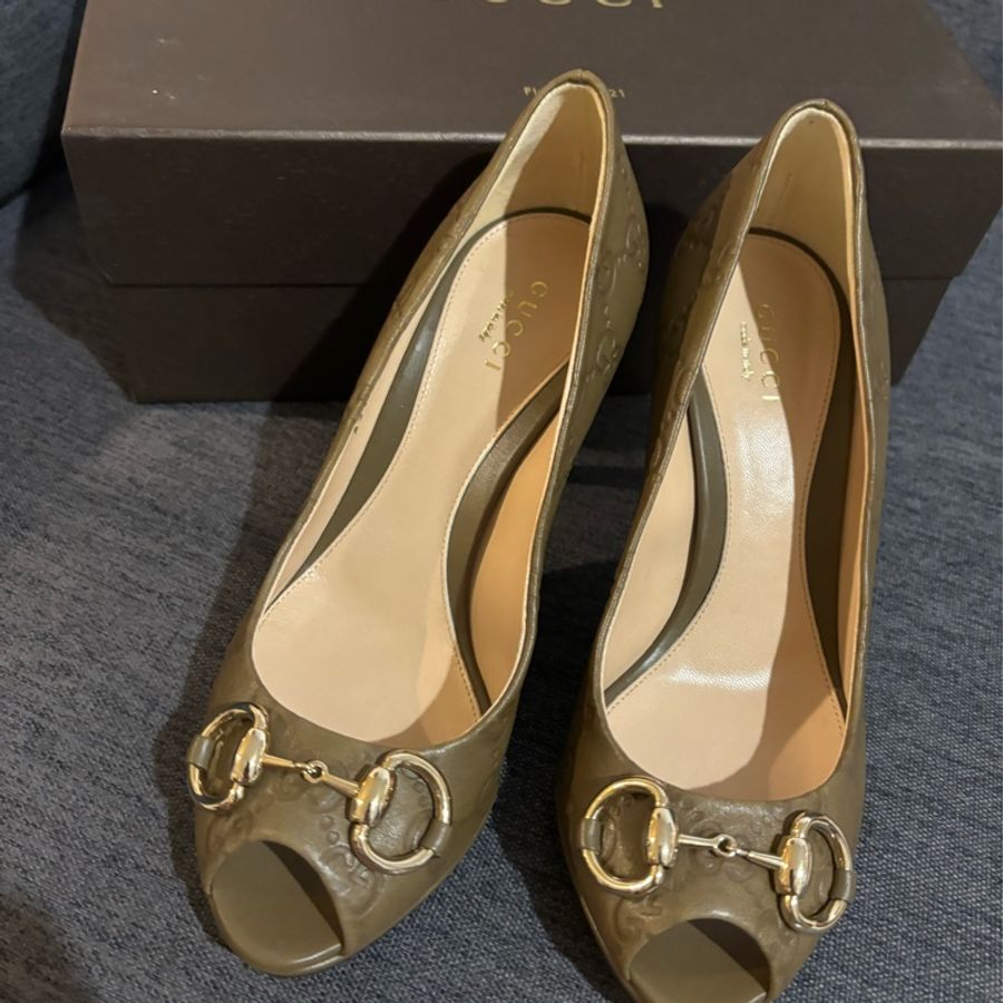 Gucci 牛皮魚口鞋-1