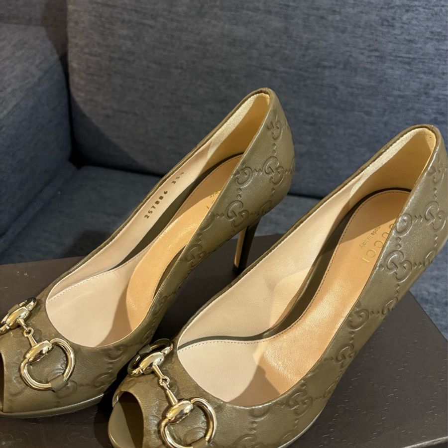 Gucci 牛皮魚口鞋-2
