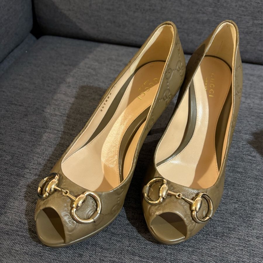 Gucci 牛皮魚口鞋-9