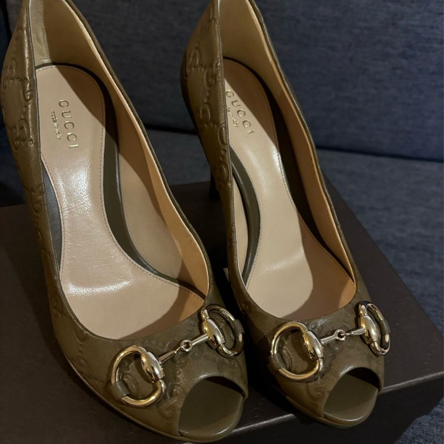 Gucci 牛皮魚口鞋-21