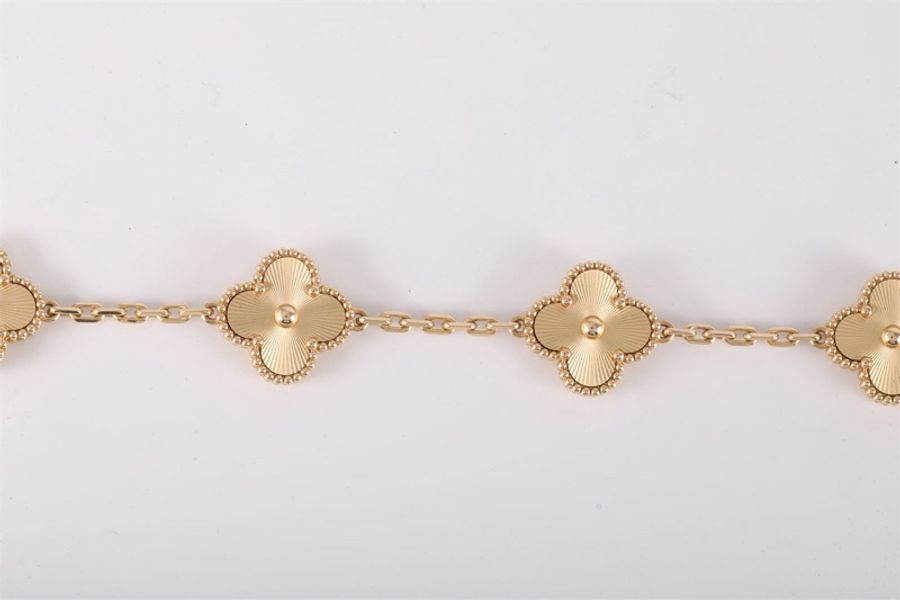 VAN CLEEF&ARPELS(梵克雅寶) Vintage Alhambra 中號五花手鏈 鐳射 新扣 18K黃金 S-M碼 黃金-2