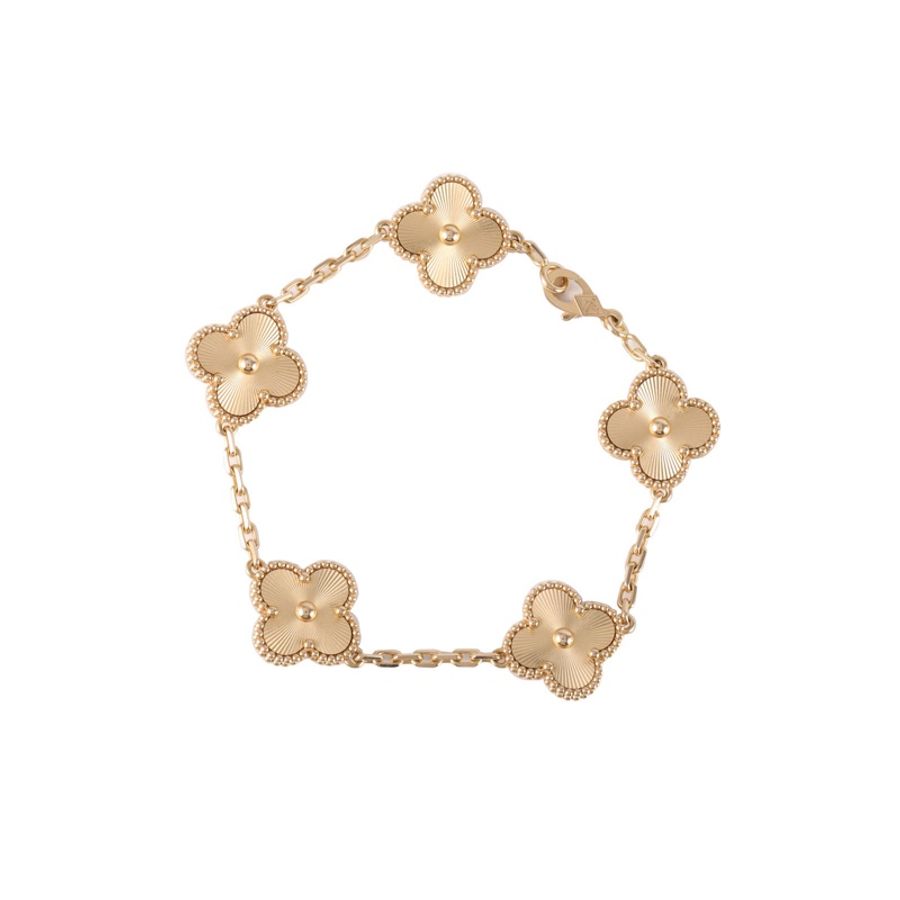 VAN CLEEF&ARPELS(梵克雅寶) Vintage Alhambra 中號五花手鏈 鐳射 新扣 18K黃金 S-M碼 黃金-5