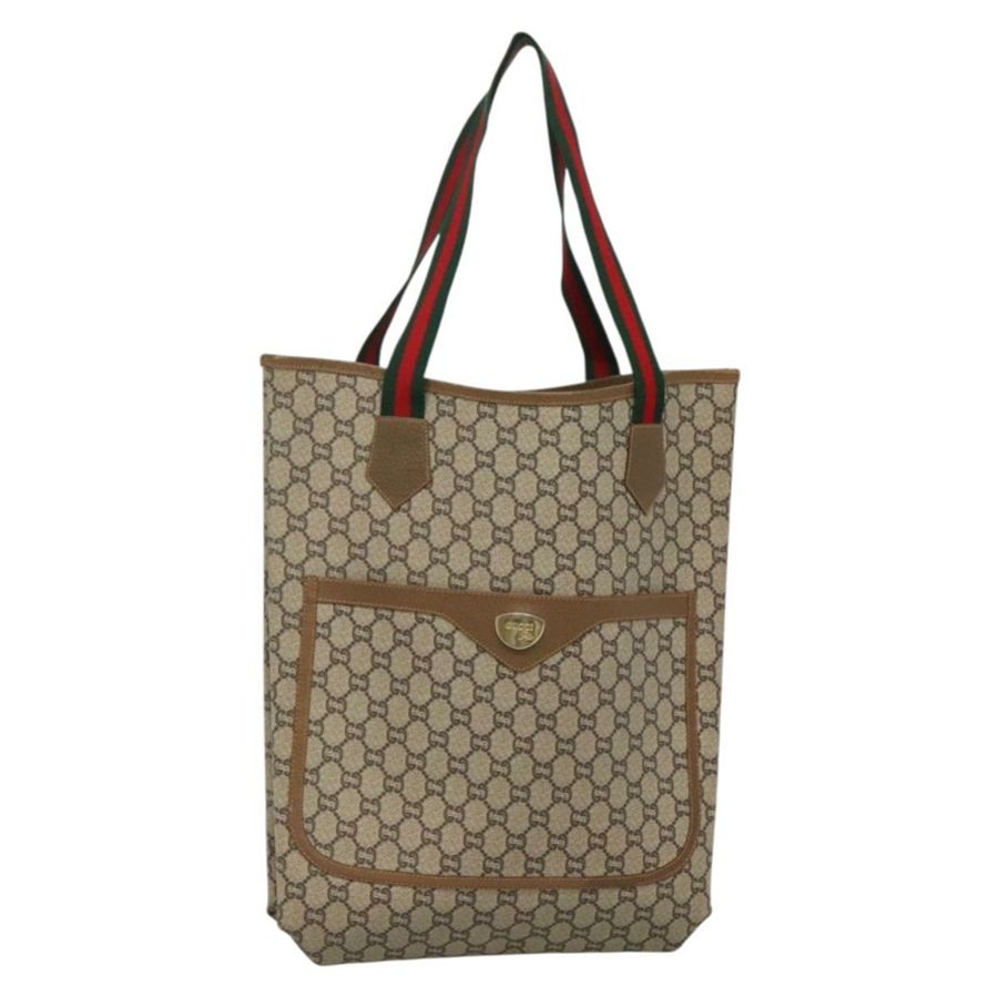 【日本直送】GUCCI GG Plus Supreme Web Sherry Line 手提包 PVC 米色 紅色 綠色 正品 ep9518-0