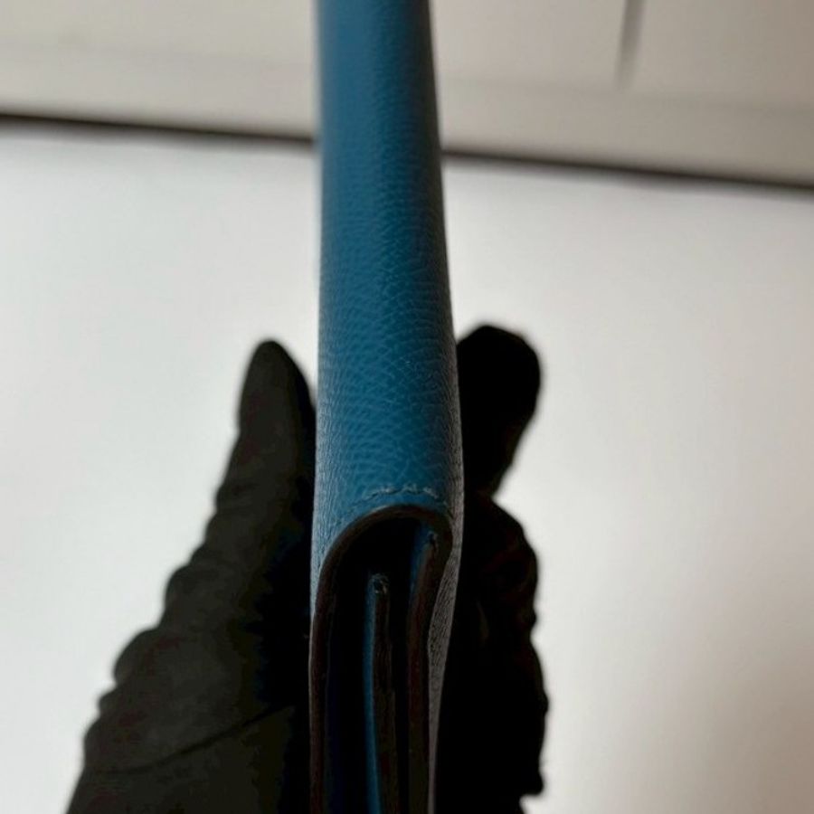 Hermes 銀H釦藍皮長夾-6
