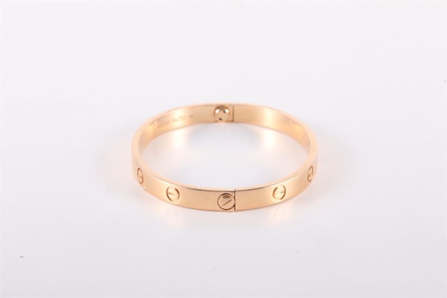 CARTIER(卡地亞) LOVE 18K金 寬版手鐲 18K玫瑰金 17號 玫瑰金-2