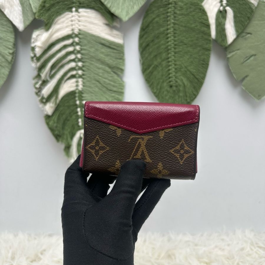 PRE OWNED LV 經典老花拼紅色 卡片包-3