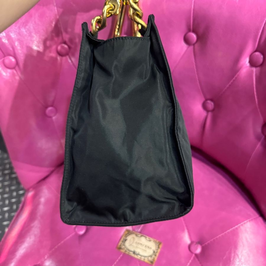 Prada 帆布黑金手提包/掛背帶可斜背/王吉娜古董精品-2