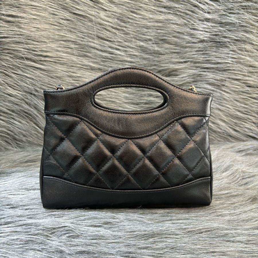 CHANEL AP3656 黑皮 亮面 金釦 31 bag 雙C 斜背包 手提包-3