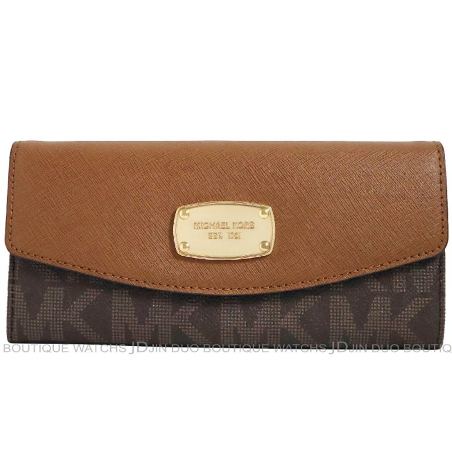 金鐸精品~2463 MICHAEL KORS MK 深棕色PVC掀蓋金牌長夾全新品-0