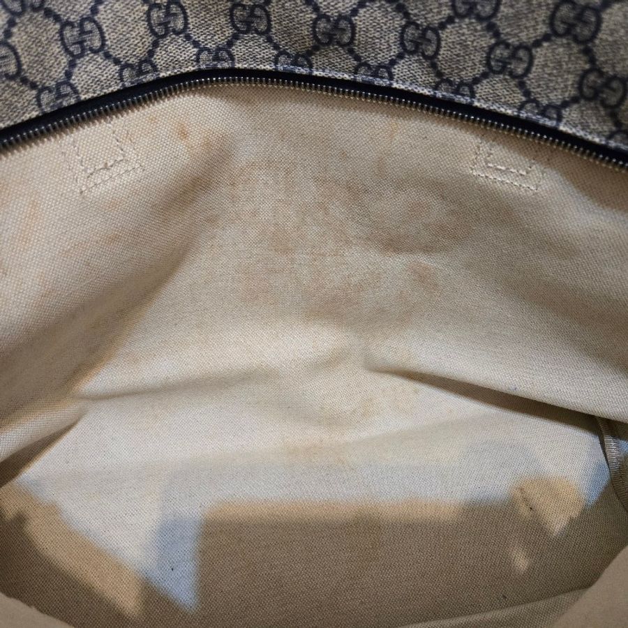 GUCCI 經典雙G緹花防水PVC拉鍊托特包中款藍色-7