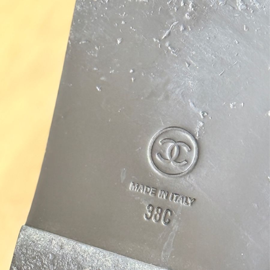 Chanel 魔鬼粘白鑽涼鞋38號=24.5cm-3