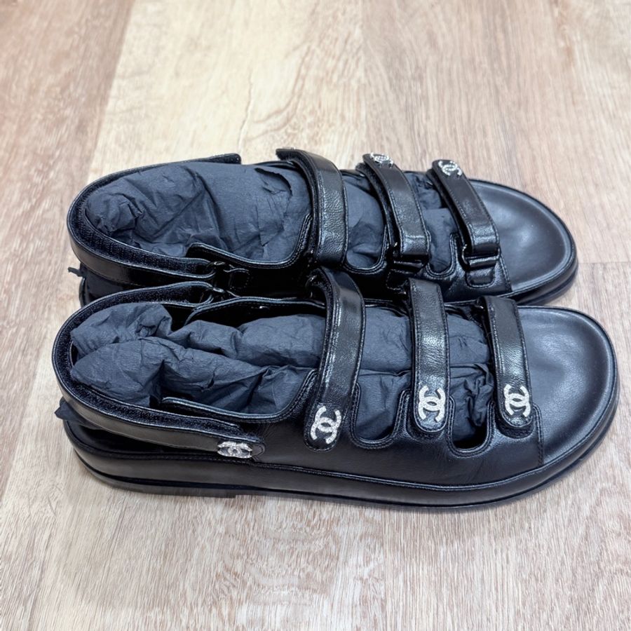 Chanel 魔鬼粘白鑽涼鞋38號=24.5cm-8