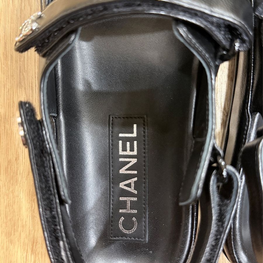 Chanel 魔鬼粘白鑽涼鞋38號=24.5cm-12