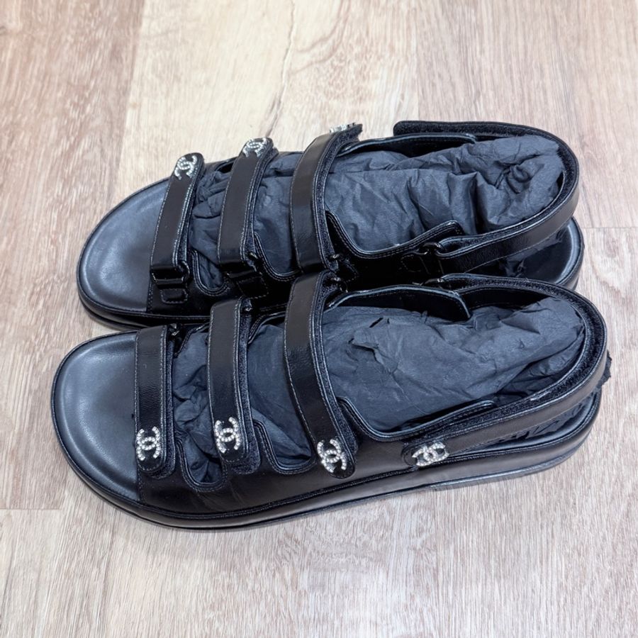 Chanel 魔鬼粘白鑽涼鞋38號=24.5cm-9