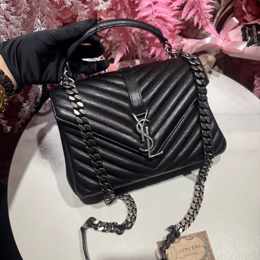 YSL學院包/黑銀山形紋信封包/王吉娜古董精品-0