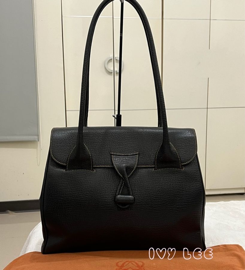 LOEWE 黑色轉扣 托特包 手提包 VINTAGE 小牛皮 正品 二手精品-0