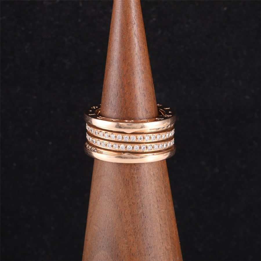 BVLGARI(寶格麗) B.ZERO1 彈簧戒指 四圈鑽 18K玫瑰金/鑽石 57 玫瑰金 鑽石/18K-0