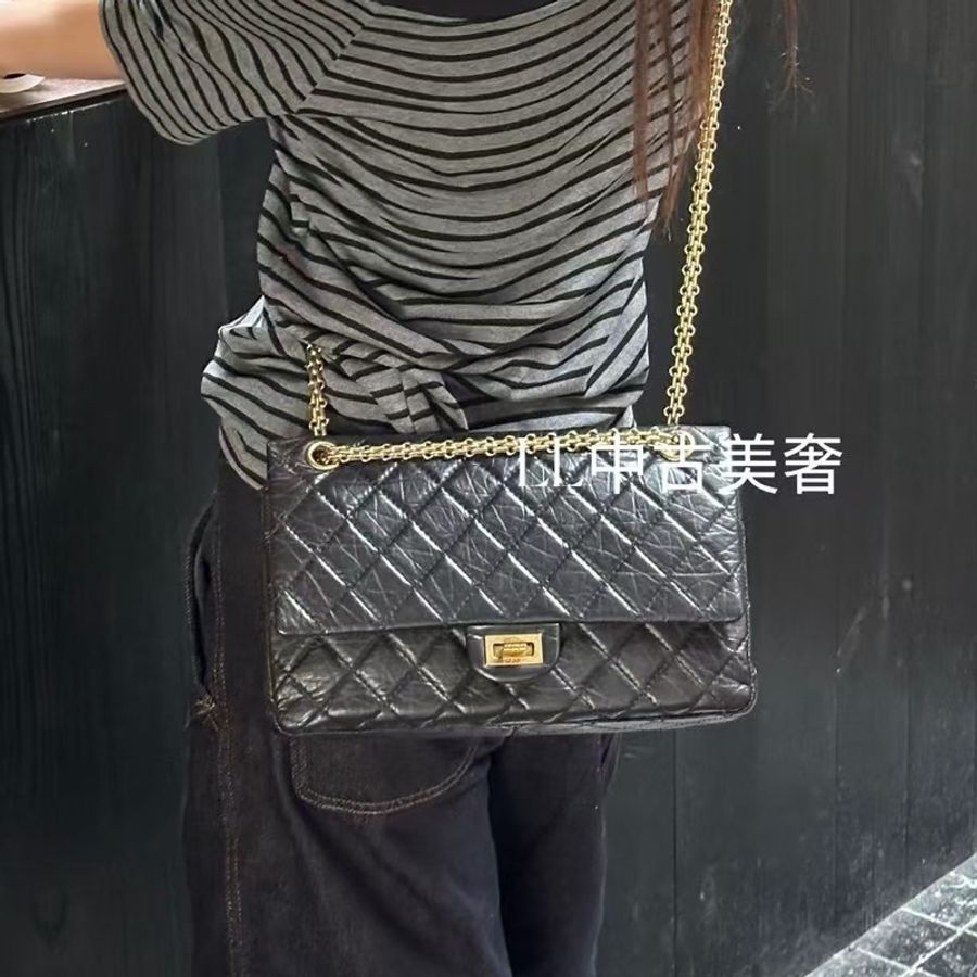 全網最低價⭐️Chanel黑金2.55菱格紋羊皮單肩斜挎鏈條包⛓️-7