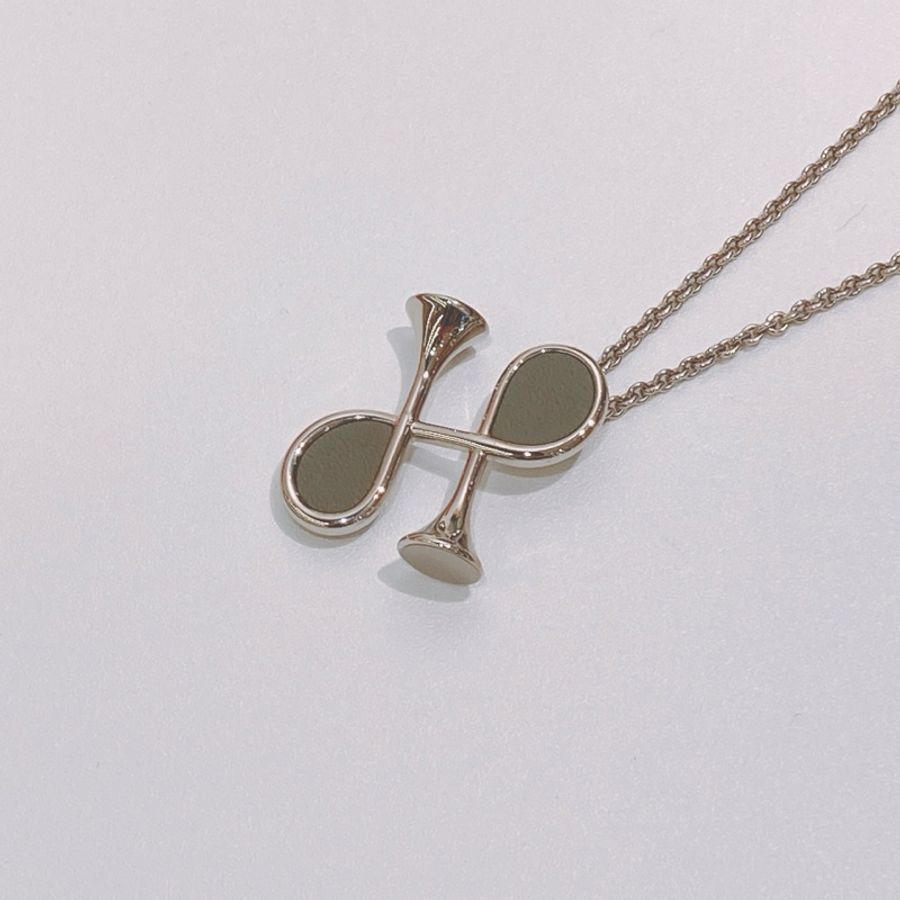 TW4372 Hermes 愛馬仕項鍊Cor H Pendant Necklace Gris Meyer x PHW-6