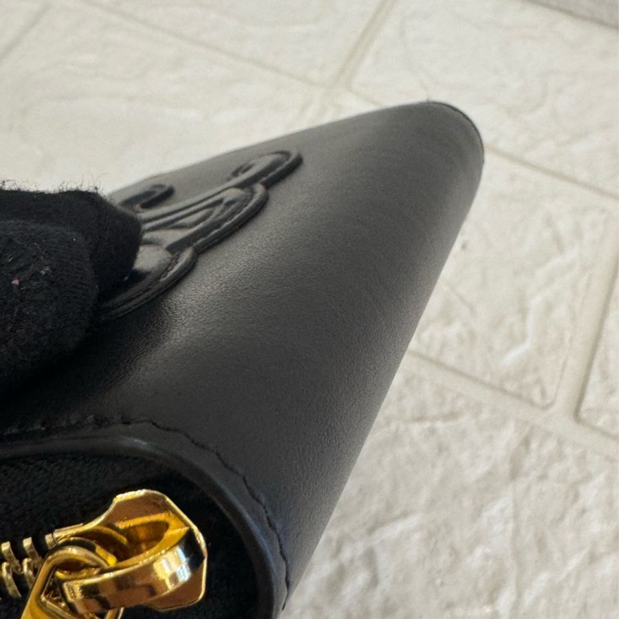 Celine 黑皮革凱旋門ㄇ拉零錢包👛-8