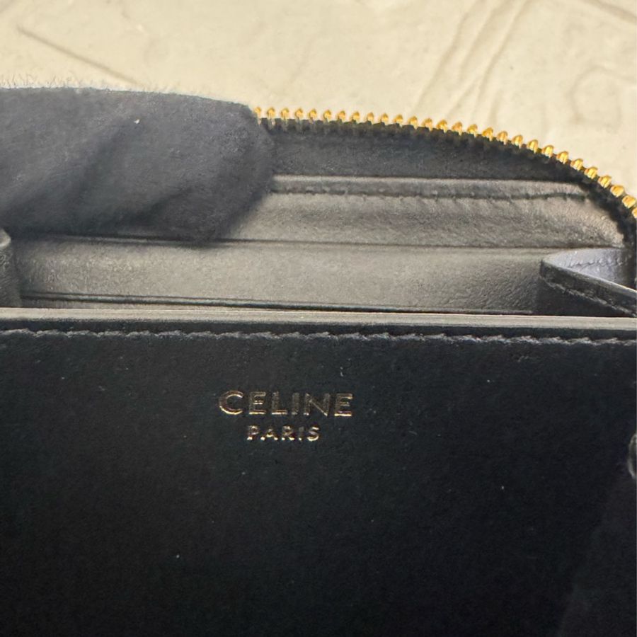 Celine 黑皮革凱旋門ㄇ拉零錢包👛-30