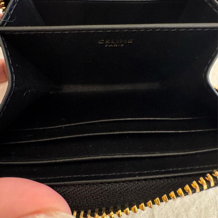 Celine 黑皮革凱旋門ㄇ拉零錢包👛-15
