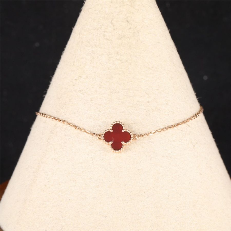 VAN CLEEF&ARPELS(梵克雅寶) Sweet Alhambra 小號單花手鏈 新扣 18K玫瑰金/紅玉髓 S-M碼 玫瑰金-0