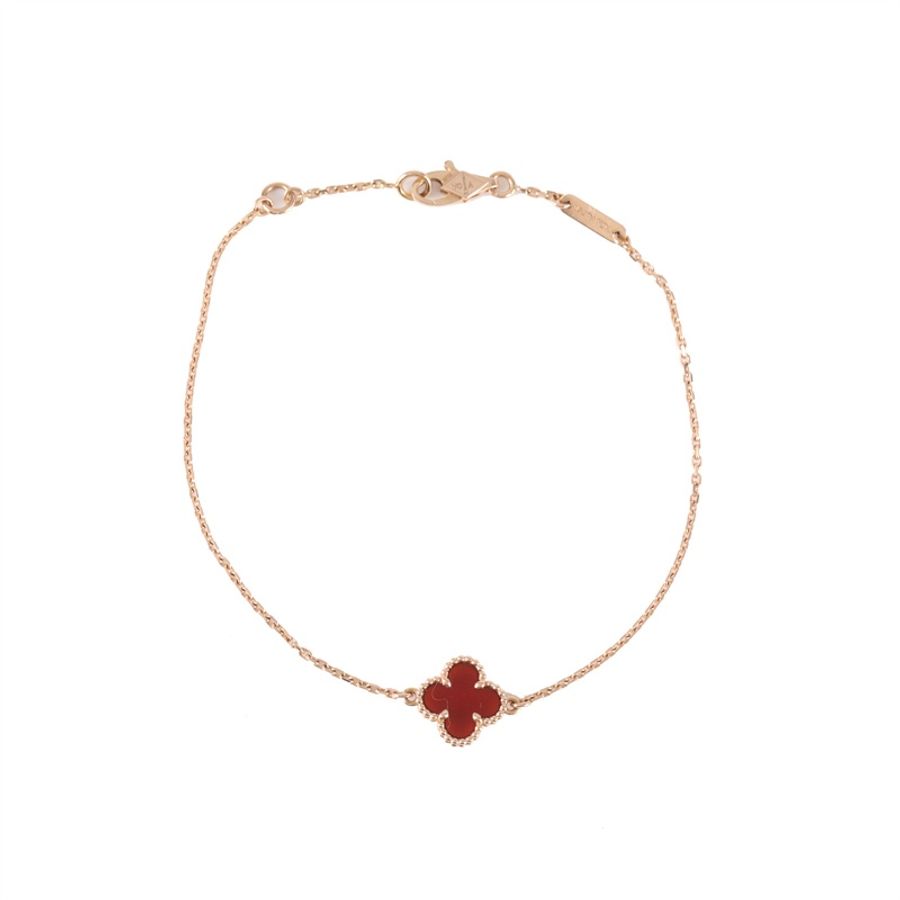 VAN CLEEF&ARPELS(梵克雅寶) Sweet Alhambra 小號單花手鏈 新扣 18K玫瑰金/紅玉髓 S-M碼 玫瑰金-5