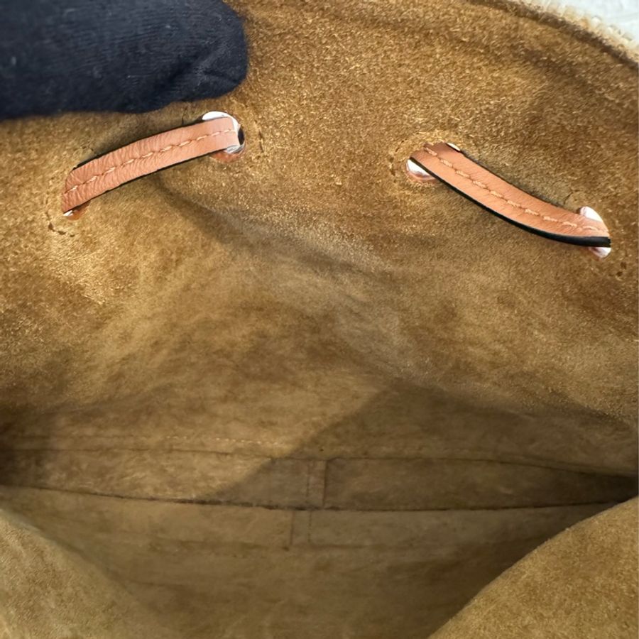 LOEWE白logo白布面咖邊半圓斜背包-20