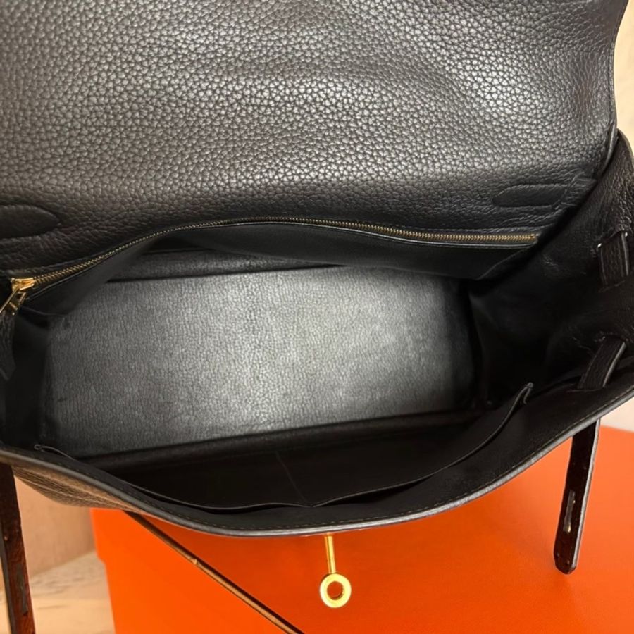 HERMES Kelly 32黑色金釦TC皮革手提肩背包-18