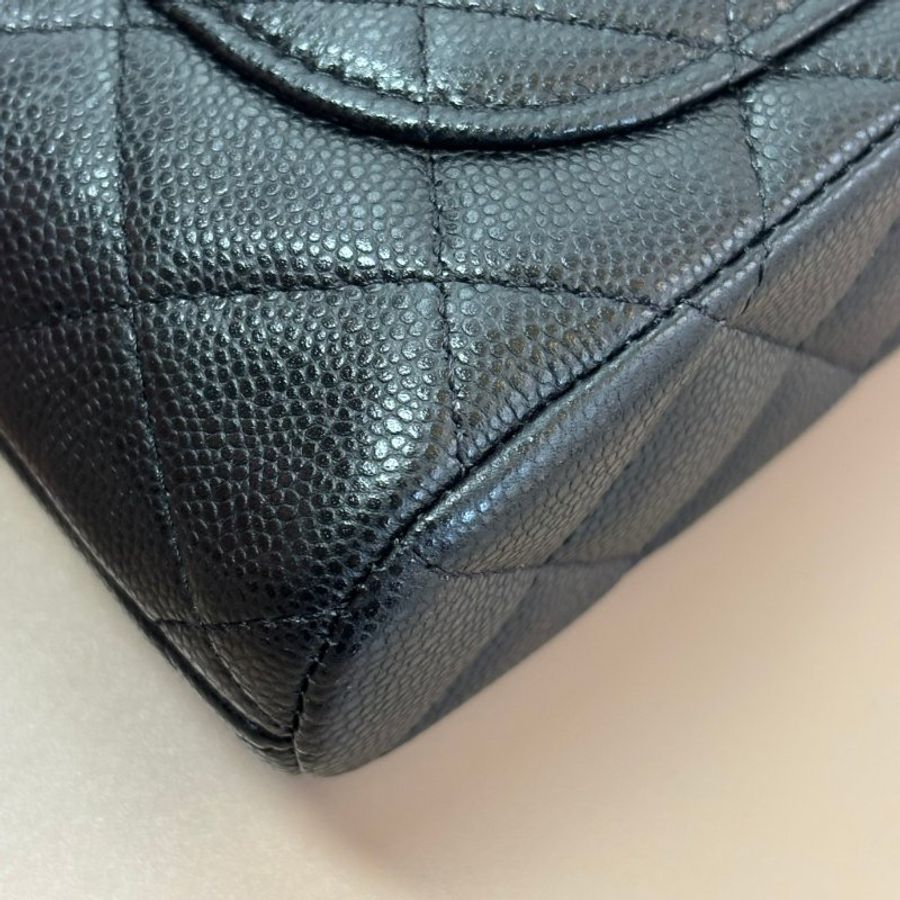 ::CHANEL:: AP4000黑色菱格紋牛皮淡金雙C MINI貝殼金鏈斜背包-9