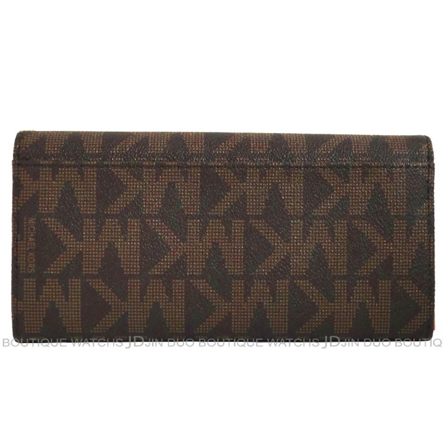 金鐸精品~2466 MICHAEL KORS MK 深咖啡色字紋PVC金屬LOGO掀蓋長夾 全新品-1
