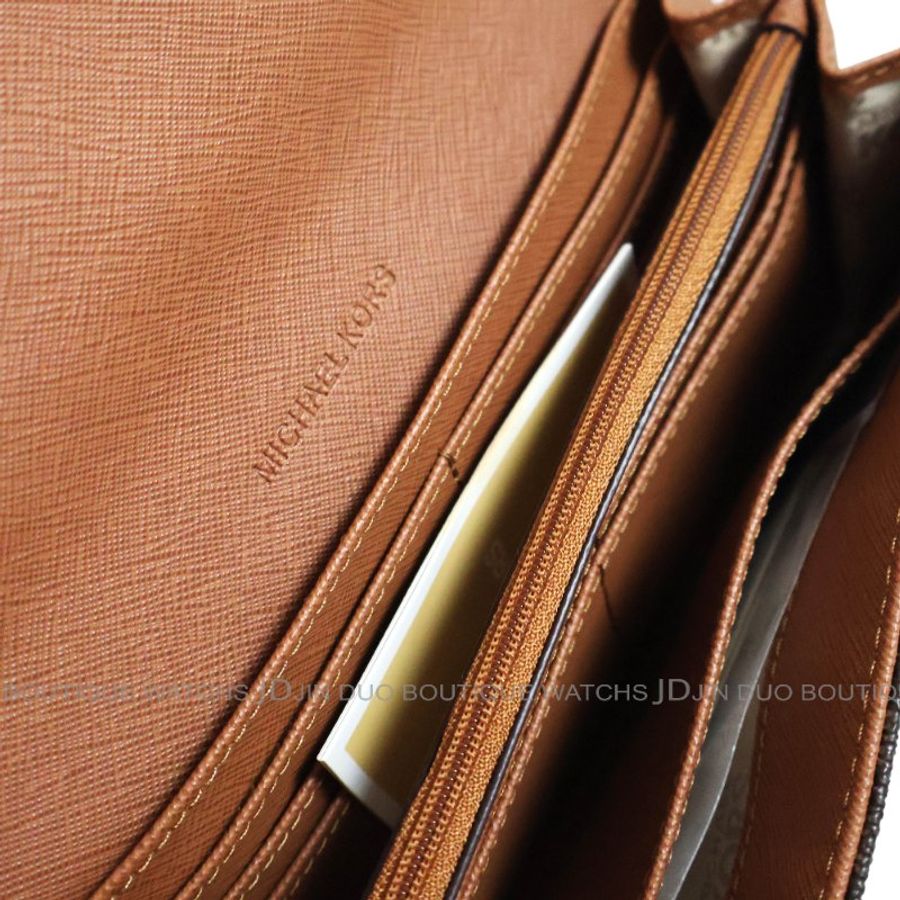 金鐸精品~2466 MICHAEL KORS MK 深咖啡色字紋PVC金屬LOGO掀蓋長夾 全新品-6