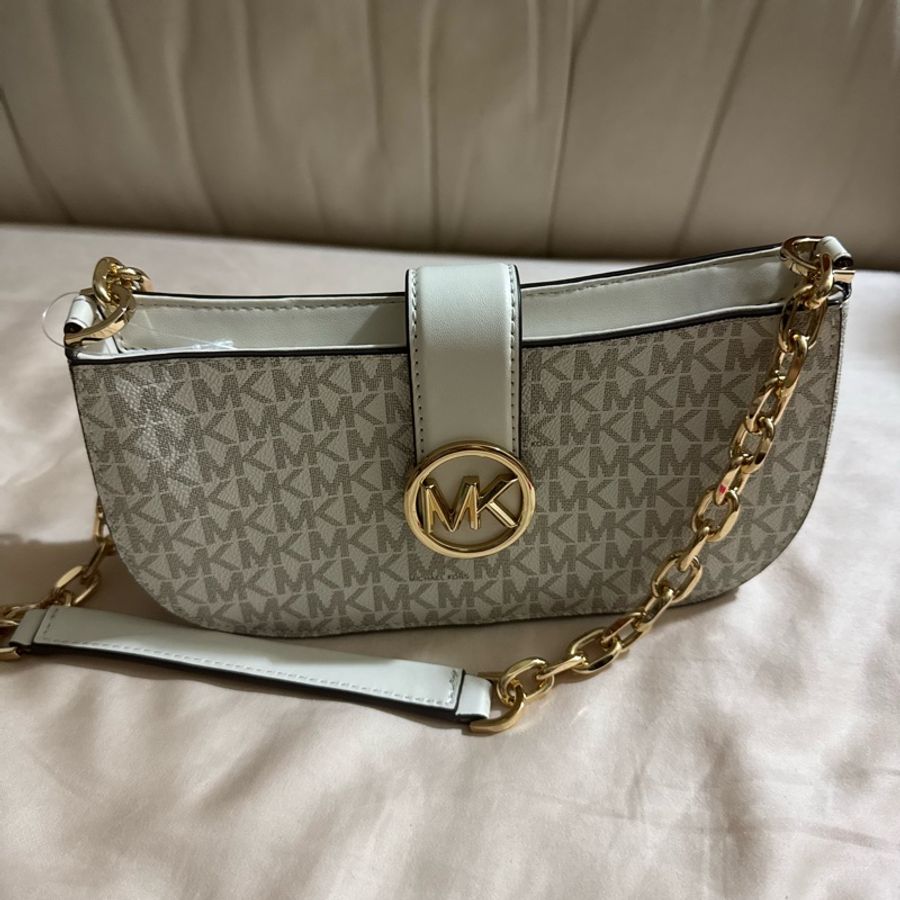 全新滿版白色鏈條半月包Michael kors-0