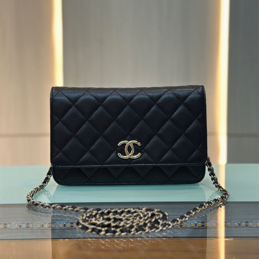 Chanel 24s woc黑金荔枝牛皮鏈袋斜挎包 #近新帶膜 #🉑送禮配件齊全-2