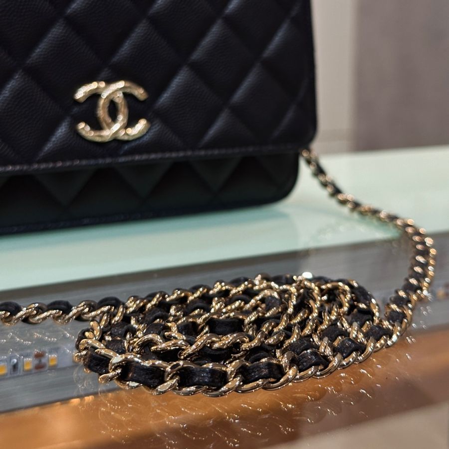 Chanel 24s woc黑金荔枝牛皮鏈袋斜挎包 #近新帶膜 #🉑送禮配件齊全-3