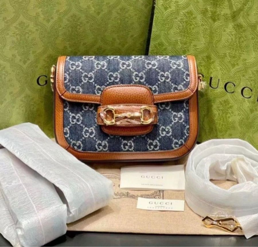 全新全套Gucci 1955馬鞍MINI 藍色丹寧牛仔-1