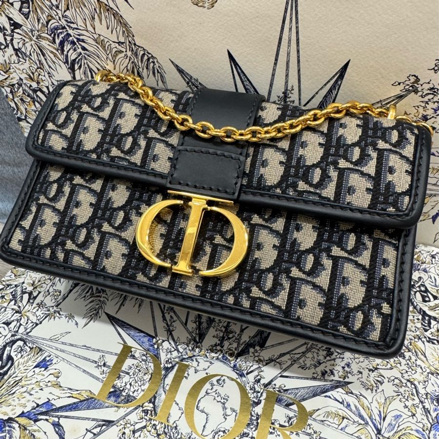 DIOR(迪奧) 30Montaigne 蒙田 EAST-WEST 老花 帆布 金扣 鏈條包-9