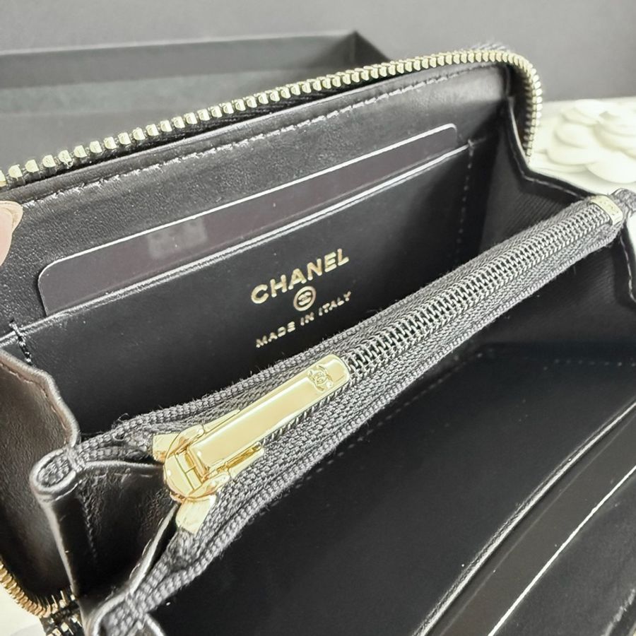 Chanel 淡金荔枝皮 加大款 拉鍊錢包 立體LOGO 淡金 荔枝皮 大ㄇ拉 大ㄇ字 晶片款 全新 送禮很ok~🎁-8