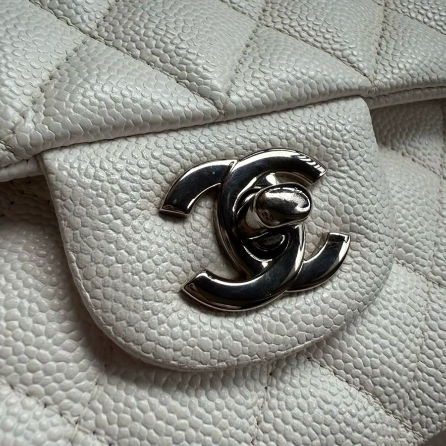 CHANEL CF26白色荔枝牛皮雙肩斜背鏈條包-1