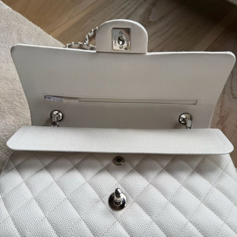CHANEL CF26白色荔枝牛皮雙肩斜背鏈條包-5