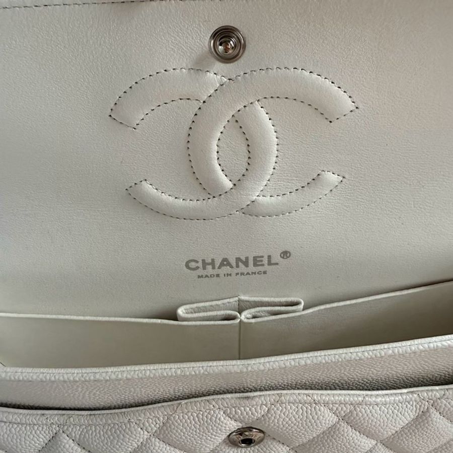 CHANEL CF26白色荔枝牛皮雙肩斜背鏈條包-7