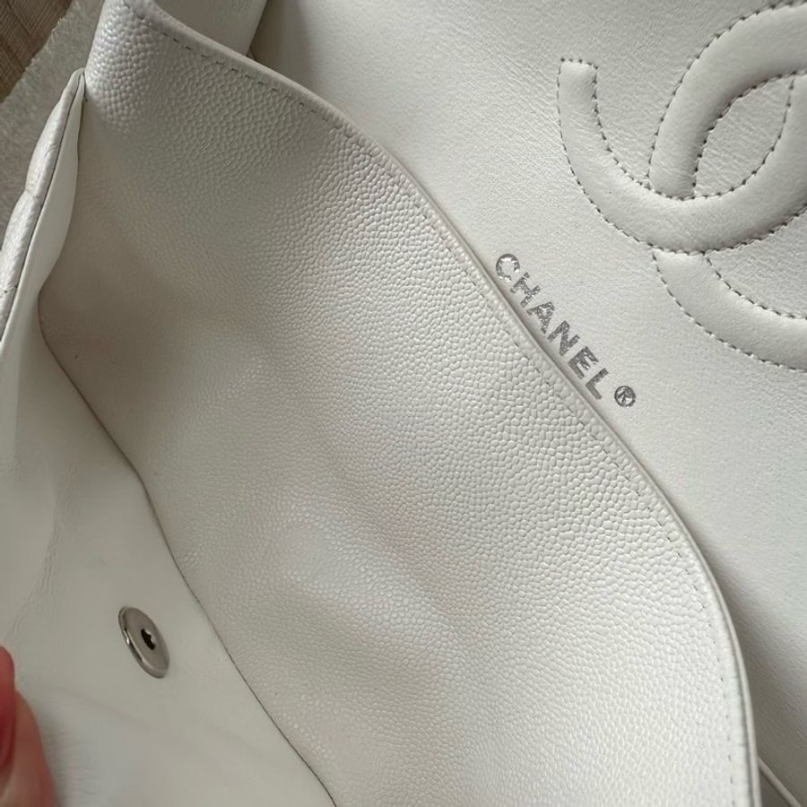 CHANEL CF26白色荔枝牛皮雙肩斜背鏈條包-14