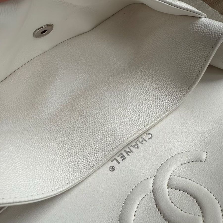 CHANEL CF26白色荔枝牛皮雙肩斜背鏈條包-15