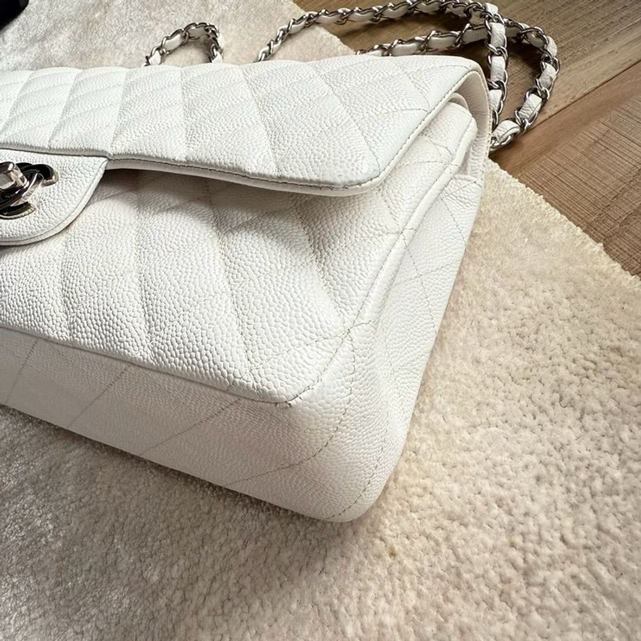 CHANEL CF26白色荔枝牛皮雙肩斜背鏈條包-19