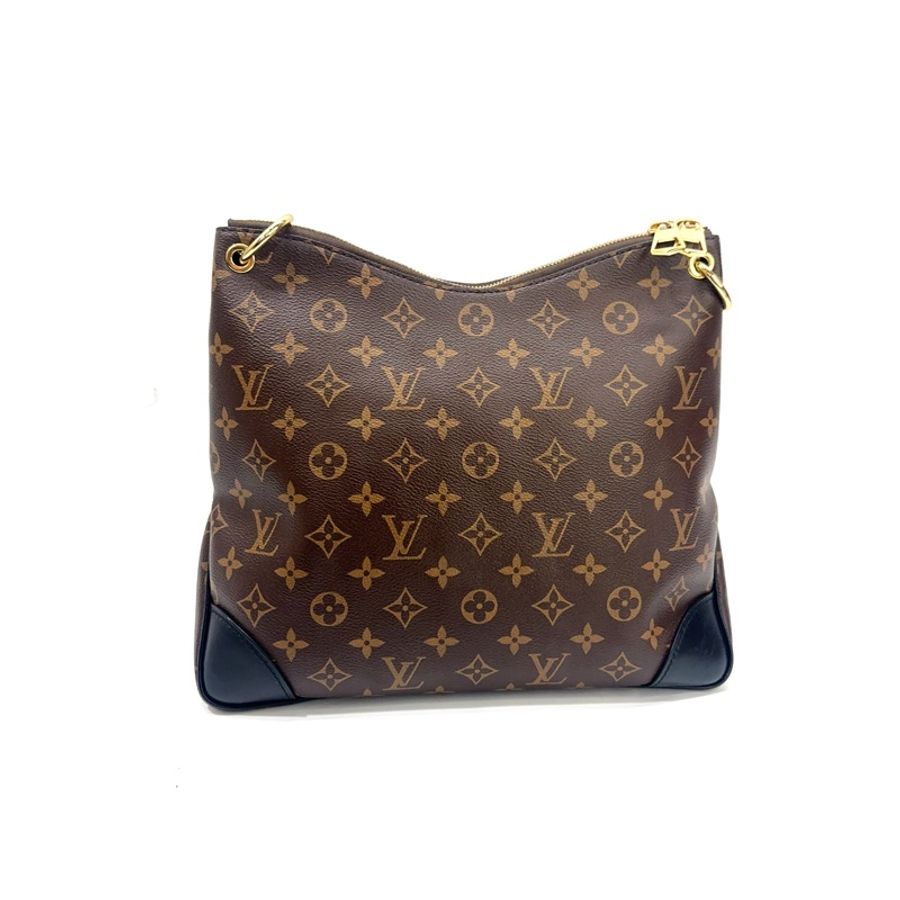 LV 原花拼黑牛皮金釦Odeon MM 肩斜背包 M45352-1