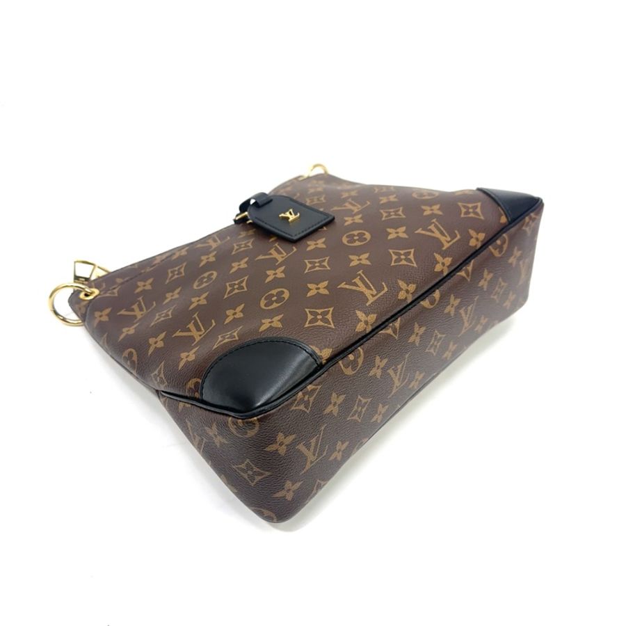 LV 原花拼黑牛皮金釦Odeon MM 肩斜背包 M45352-5